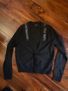 GAP Ladies Black V-Neck Cardigan with Beaded Shoulder Detail
